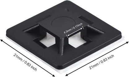 Hicarer 100 Pack Adhesive Clips for Wire Zip Tie Holder Mounts Self Adhesive Cable Base Holders Black Multi Purpose Cords Cable Tie Sticky Desk Wall Organizer