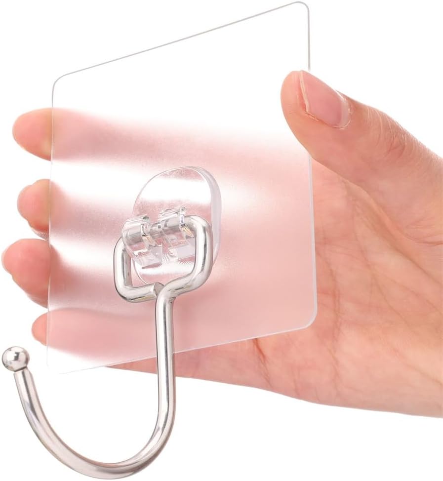 10 Packs All-Purpose Large Adhesive Hooks, Heavy Duty Hold 37 lb(Max) Wall Hooks for Hanging, Large Waterproof Stick on Hooks for Organization