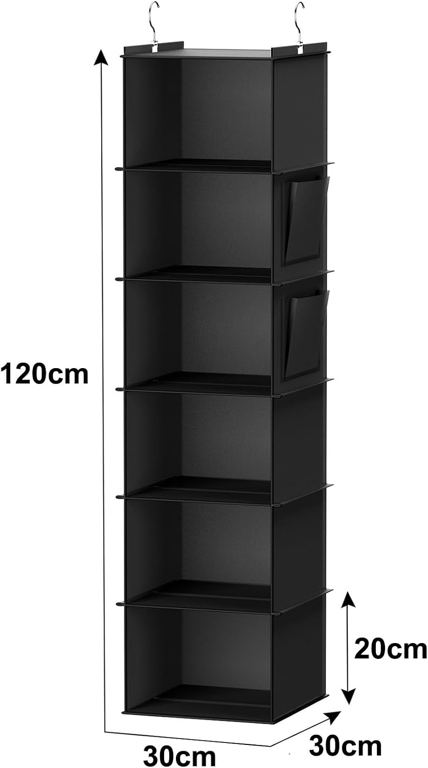 YOUDENOVA Hanging Closet Organizer, 6-Shelf Closet Hanging Storage Shelves, 2 Packs, Grey