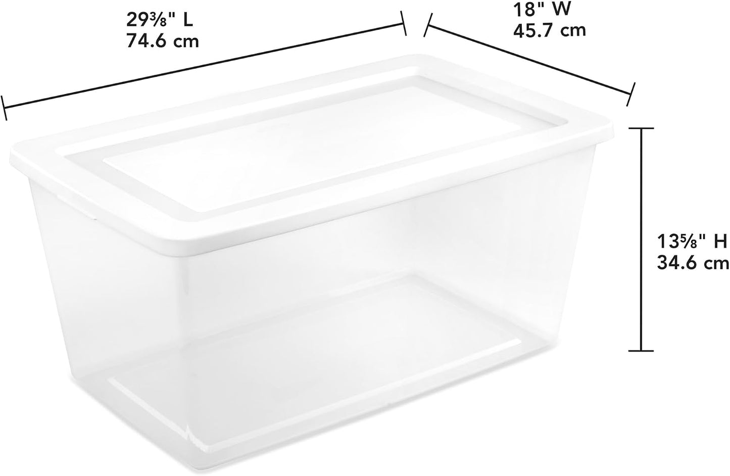 Sterilite 6 Pack Storage Box, 41 Quart Stackable Tote, Clear Plastic Container with Secure Snapping White Lids for Home and Office Organization