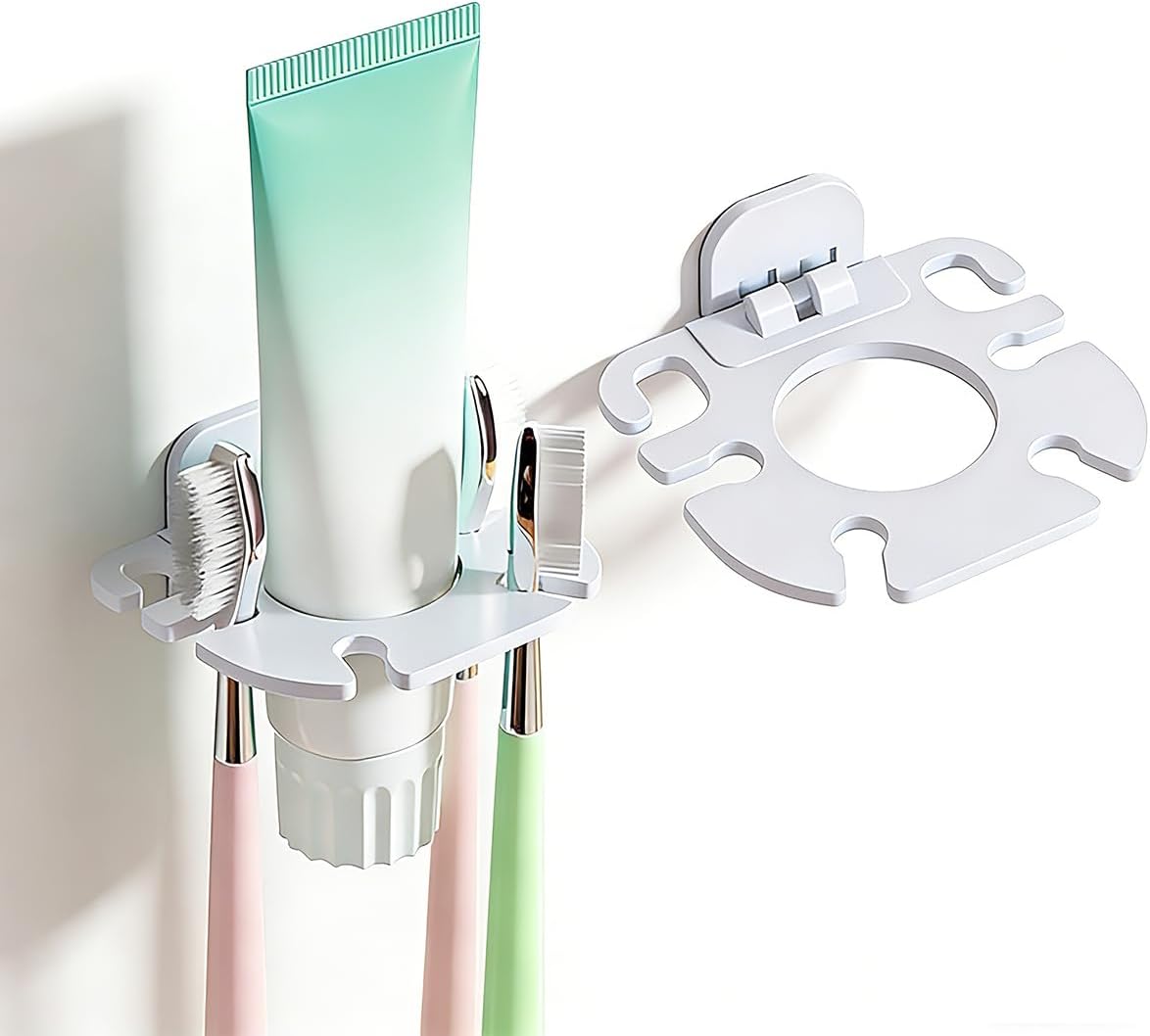 Wall Mounted Toothbrush Holder 2 Pack, No Drill Self Adhesive 6 Slots Clear Waterproof Bathroom Organizer for Electric Toothbrush