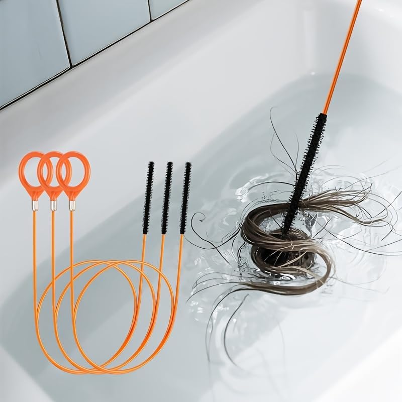 3pcs Extra Long 32.09 Inch Stainless Steel Drain Clog Remover Hook with Nylon Coating - Hair Removal Tool for Bathroom Sinks, Bathtubs, Shower Drains, Floor & Kitchen Drains