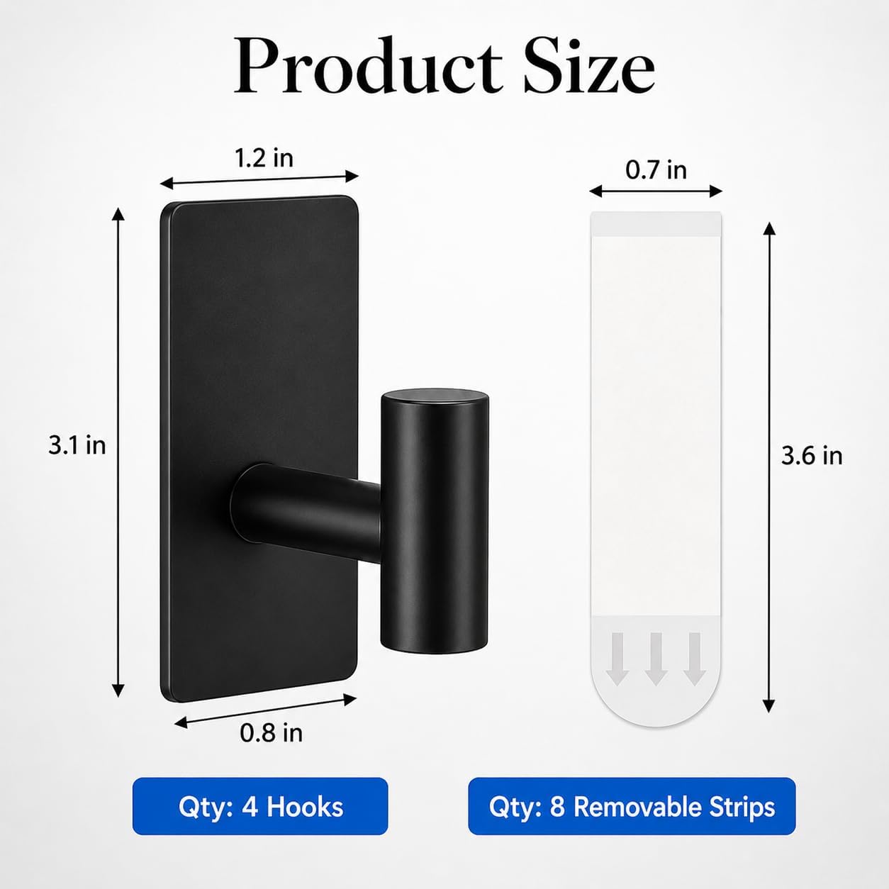 Removable Towel Hooks for Bathrooms, Heavy Duty Adhesive Hooks for Walls No Damage, Black Home Storage Hooks for Inside Shower, Sticky Hooks for Hanging Robe Coat Loofah Clothes Kitchen, 14Pcs Sus304