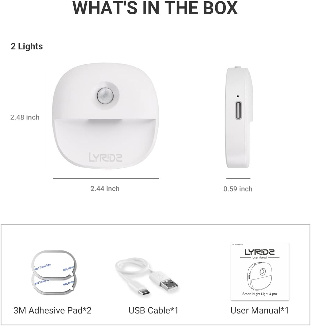 Lyridz Rechargeable Night Light, Motion Sensor Battery Nightlight, Mini Stick-on LED Closet Light, 1-20LM Dimmable Brightness for Bathroom, Bedroom, Kitchen, Washroom, Stairs, Hallway, 3-Pack