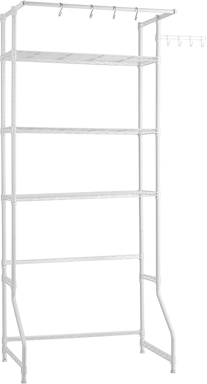 VEVOR Over The Washer and Dryer Storage Shelf, 3 Tier Laundry Room Drying Rack with Hanger Rod and Hooks, Adjustable Over Washer and Dryer Shelves, Laundry Room Shelf Storage Space Saver, Black