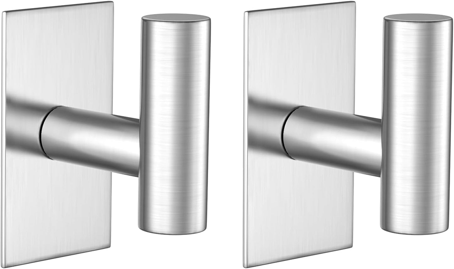 VAEHOLD Wall Towel Hooks, Heavy Duty Sticky Holder Waterproof Towel Hooks for Hanging Coat, Clothes, Closet Hook Wall Mount for Kitchen (Silver, 4 Pack)