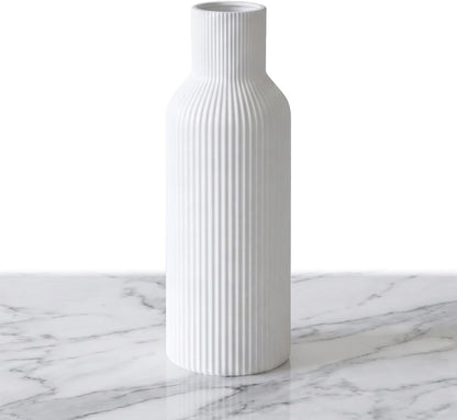 White Ceramic Flower Vases Set of 3, Modern Matte Vertical Ribbed, Nordic Minimalist Decor for Pampas, Dried & Fresh Flowers, Centerpiece for Living Room, Shelf, Entryway, Wedding,Office