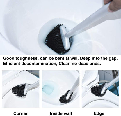 Sellemer Toilet Brush and Holder Set - Flexible Toilet Bowl Brush Head with Silicone Bristles, Compact Size for Storage and Organization, Ventilation Slots Base (1 Pack, Silver)
