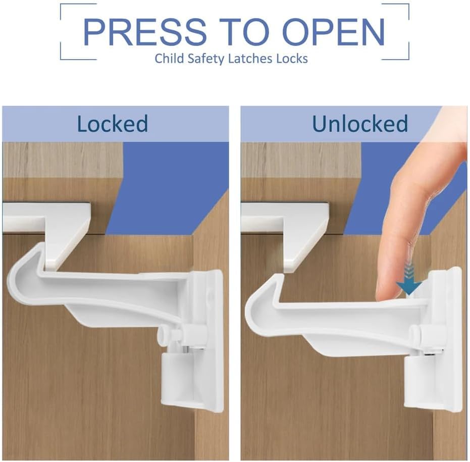Invisible Baby Proofing Cabinet Latch Locks, 10 Pack, No Drilling or Tools Required, Works with Most Cabinets and Drawers, Countertop Overhangs, Highly Secure