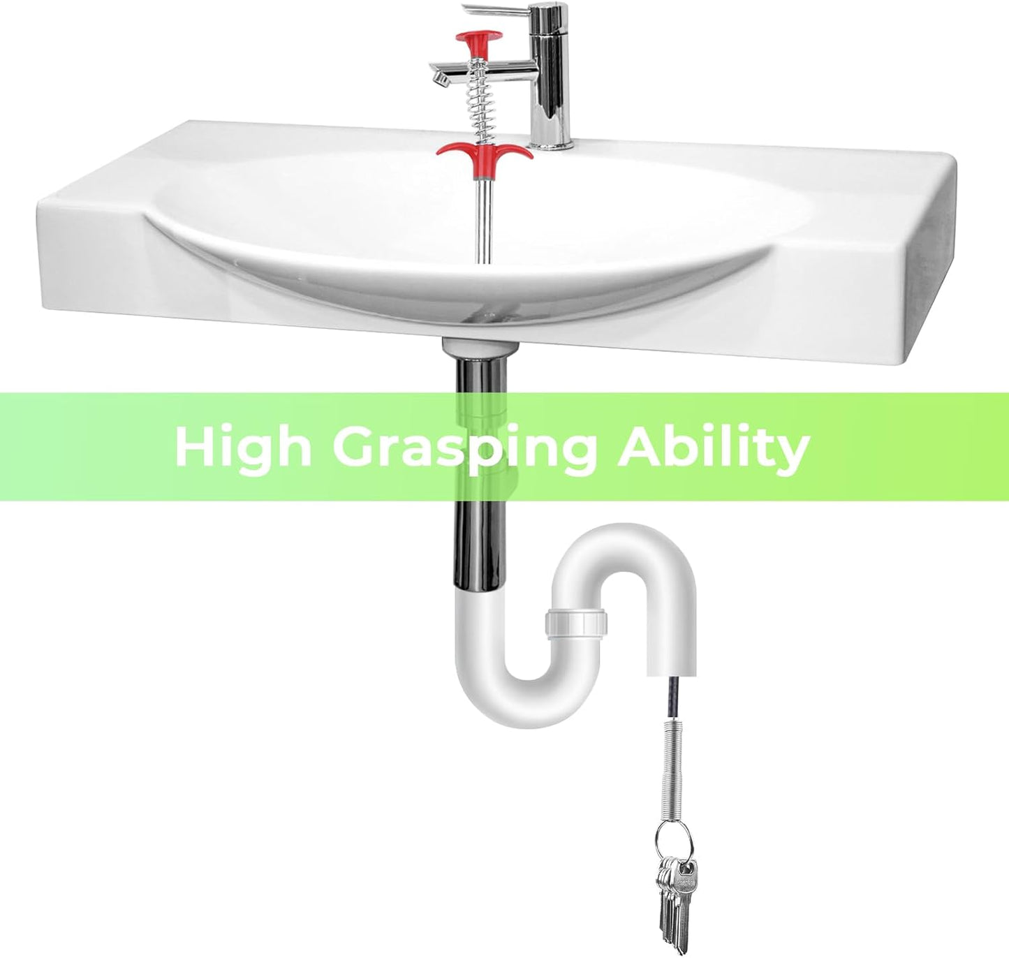 Drain Snake Auger with 4-Claw Grabber, Manual Sink Unclogger Tool, Flexible Cable for Kitchen, Bathroom Floor Drains & Pipes, Food & Hair Clog Remover (40 Inches)