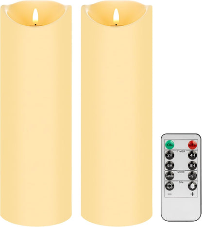 Blue Flameless Candles with Remote, Real Wax Glass Battery Operated Candles with Timer, LED Pillar Candle for Bedroom Home Wedding Birthday Party Fall Halloween Christmas Decorations, Set of 3