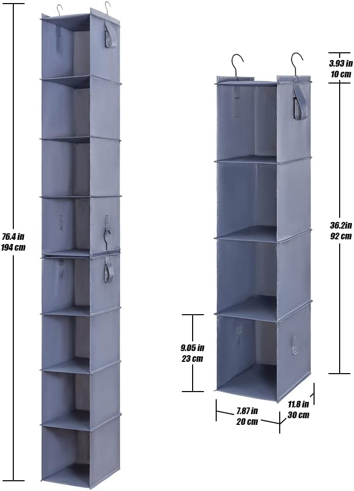 Hanging Closet Organizer Storage Shelf Rack Bag Sweater Hat Shoe | 59" Hang Closet Organization Storing Shelves Rack Display for Purse Handbag Clothes Space Saver Oxford Cloth Large Grey 2Pack