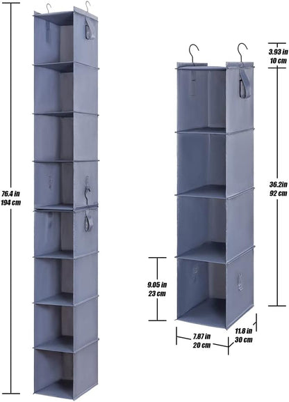 Hanging Closet Organizer Storage Shelf Rack Bag Sweater Hat Shoe | 59" Hang Closet Organization Storing Shelves Rack Display for Purse Handbag Clothes Space Saver Oxford Cloth Large Grey 2Pack