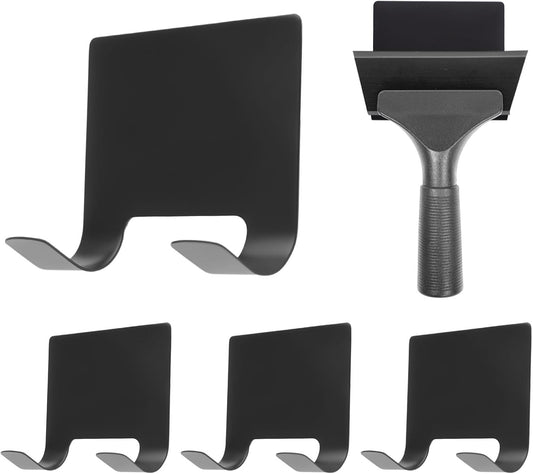 MOROBOR 4 Pcs Shower Squeegee Adhesive Hook, All-Purpose Scraper Holders Towel Hooks Stainless Steel Waterproof Storage Hook Bath Accessories for Kitchen & Bathroom（Silver）