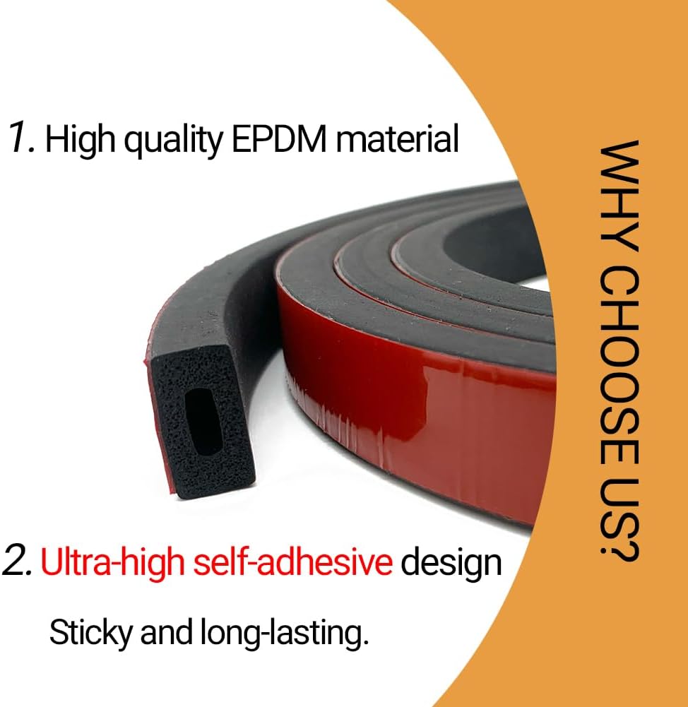 Rectangular Foam Rubber Seal Strip, Self-Adhesive Rubber Weather Stripping, Rubber Gasket for for Auto, Boat, Garage Door/Window, Machinery and More, W:0.75" x H:0.39", L:26Ft