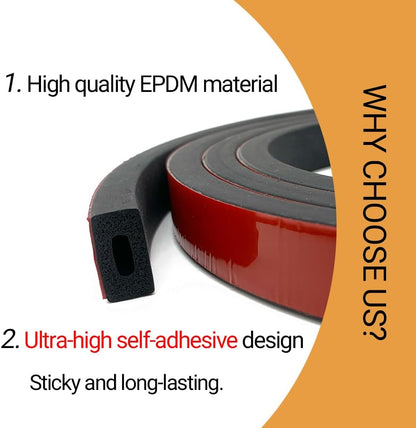 Rectangular Foam Rubber Seal Strip, Self-Adhesive Rubber Weather Stripping, Rubber Gasket for for Auto, Boat, Garage Door/Window, Machinery and More, W:0.75" x H:0.39", L:26Ft