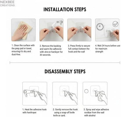 24 Pack Heavy Duty Self Adhesive Hooks-33lb(Max), Transparent Nail Free, Waterproof, Sticky Wall Hooks for Keys, Coat, Shower, Outdoor, Kitchen, Home Improvement.