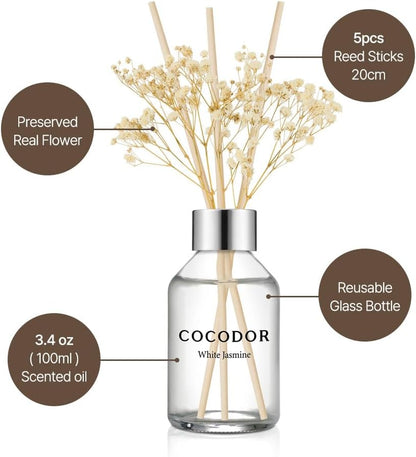 COCODOR Flower Reed Diffuser Set / 6.7oz / Cashmere Vanilla/Scent Diffuser with Sticks Home Fragrance Reed Diffuser for Bathroom Shelf Decor