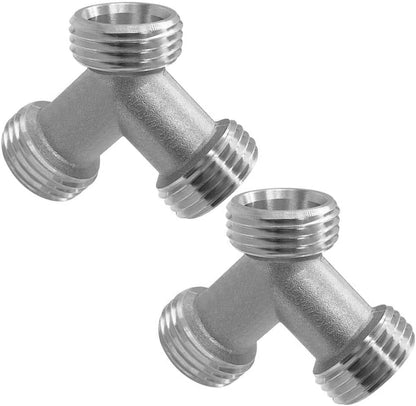Joywayus Brass Nickel Plating 3/4" GHT Male Y Shaped 3 Way Garden Hose Connector Pipe Fitting Coupler Adapter (Pack of 2)