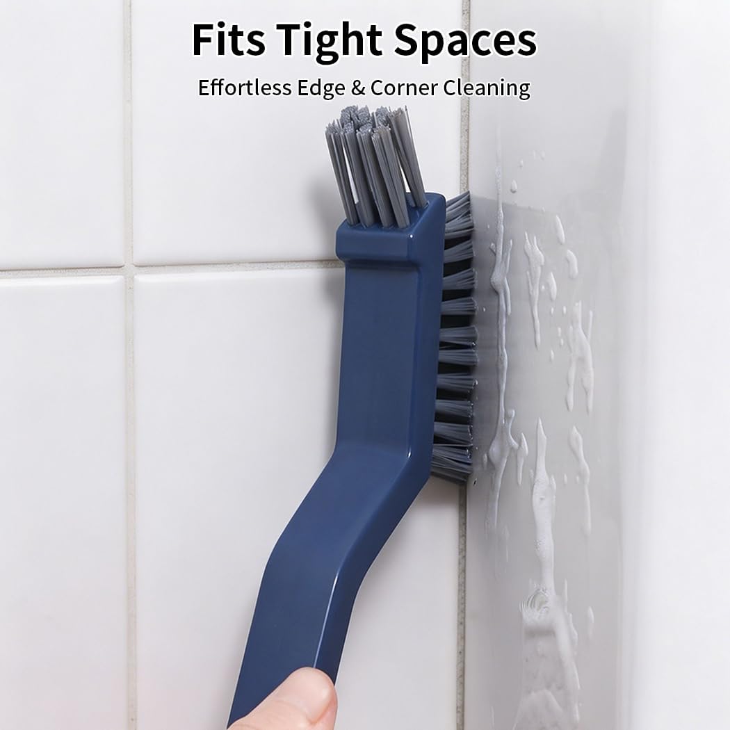 3-in-1 Grout Brush and Crevice Cleaner,with V-Shaped Bristles & Hair Clip-Multi-Surface Gap Cleaning Tool for Bathroom Tiles,Kitchen,Window Tracks,and Narrow Corners (White)