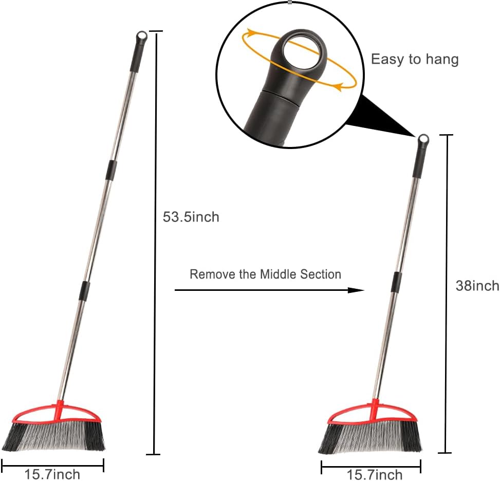 Commercial Heavy Duty Outdoor Broom, 15.7" Extra Wide Angle Broom with 4-Layer Stiff Bristles, Adjustable 38-53.5" Handle for Patio Garage Garden Yard Concrete (Red)