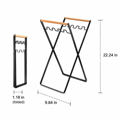 Metal Folding Trash Bag Holder with Wooden Handles, Portable Rubbish Stand for 30-45 Gallon Bags, Heavy Duty Refuse Sack Frame Garbage Holder for Garden Waste, Camping and RV