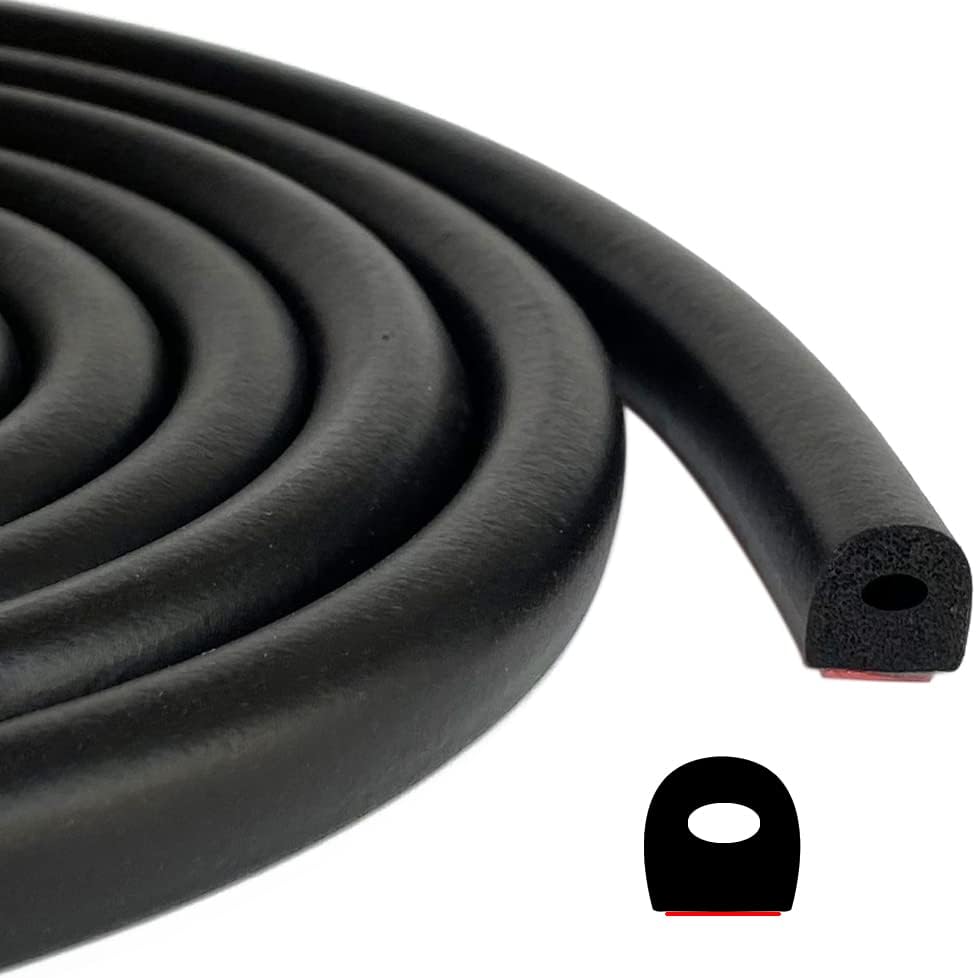 D Shape EPDM Foam Rubber Seal with Tape, Self-Adhesive Rubber Weather Stripping for Boat, Auto, RV, Marine, Garage Doors/Window and More, W:0.5"; H:0.5"; L:26Feet