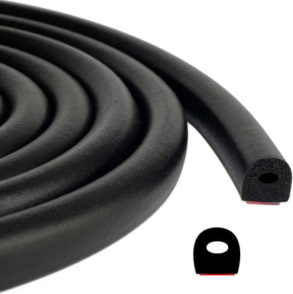 D Shape EPDM Foam Rubber Seal with Tape, Self-Adhesive Rubber Weather Stripping for Boat, Auto, RV, Marine, Garage Doors/Window and More, W:0.5"; H:0.5"; L:26Feet