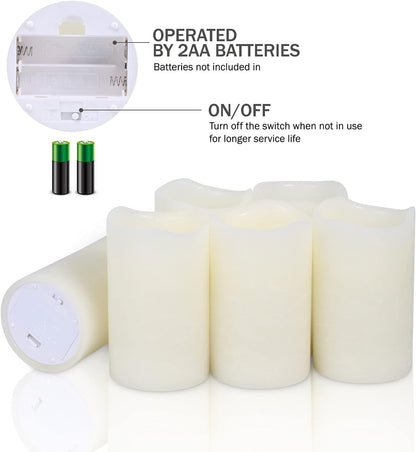 H-BLOSSOM Flameless Candles Battery Operated Real Wax Pillar LED Candles with 10 Key Remote Control Cycling 24 Hours Timer Set of 6 (3" x 6" Remote)