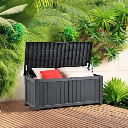 YITAHOME 31 Gallon Outdoor Storage Box | Resin Deck Box and Waterproof Package Delivery Box for Gardening Tools, Pool Supplies, Patio Furniture, Lockable, Taupe