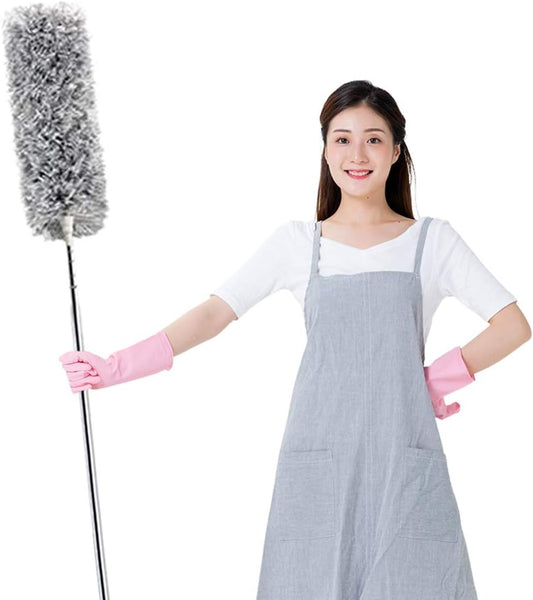 2025 NEW -Microfiber Duster with 100 Inches Extendable Pole, Detachable & Bendable Feather Duster, Stainless Steel, Extra Long Telescopic, Perfect for Cleaning Cobweb，Cleaning Roof, Ceiling Fan