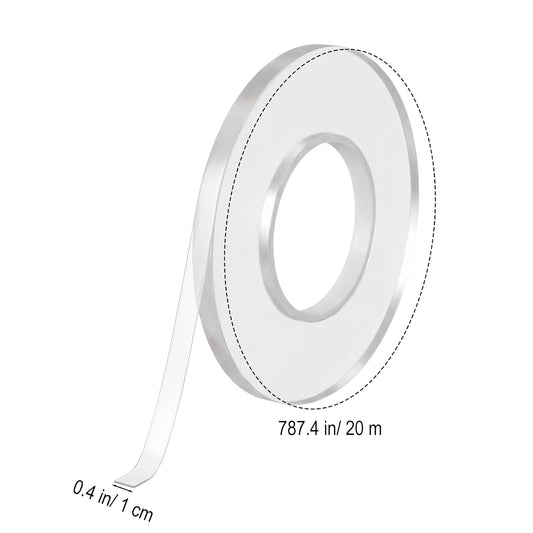 Double Sided Clear Tape Skinny Tape Nano Tape Heavy Duty Removable Reusable Waterproof Gel Adhesive 0.4 Inch x 20m Traceless Mounting for Crafts Poster Carpet Wall Decor