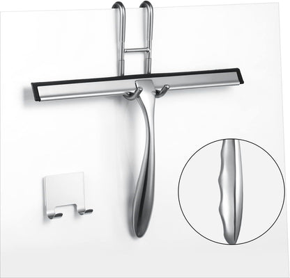 Shower Squeegee for Glass Doors,14-Inch Shower Glass Squeegee, Sliver Shower Squeegee for Shower Doors,Mirror,Windows, with Shower Door Hook and Adhesive Hook