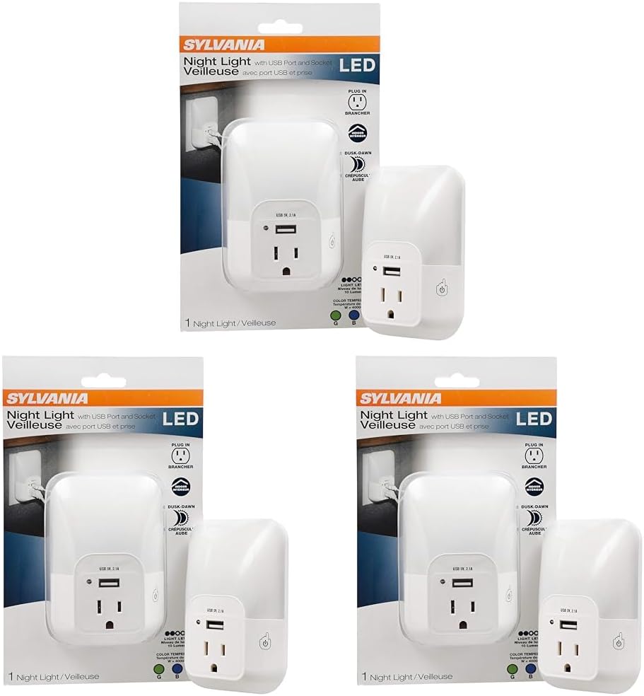 LEDVANCE Sylvania LED Mini Automatic Plug-in Night Light with Sensor, Motion Activated, Dusk to Dawn, Warm White, Plug-in Type - 1 Pack (64988)