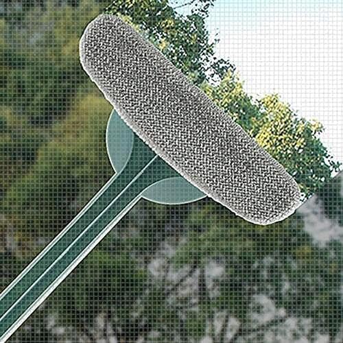 Mesh Screen Cleaner - 2 in 1 Window Cleaner Brush, Glass Cleaning Scraper, Window Screen Brush Washing Equipment, Double Sided Wet & Dry Dual Purpose, Extendable Mesh Screen Cleaner (Green)