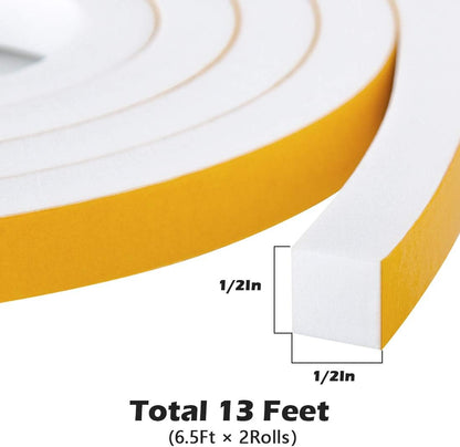 ToLanbbt White Door Window Weather Stripping Self Adhesive Foam Tape High Density Foam Sealing Strip Window Insulation Weatherproof Gasket Tape for Doors and Windows (1/2" W X 1/8" T X 16.5')