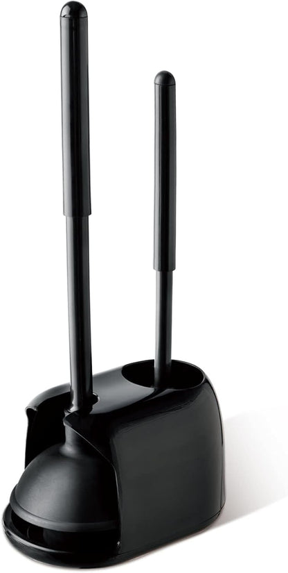 Eyliden Toilet Plunger and Brush Set, 2-in-1 Compact Holder | Unclogs Toilets, Deep Cleans Bowls, Nylon Bristles, Rubber Cup, Durable Plastic Caddy, Space-Saver, Bathroom Cleaning Tools