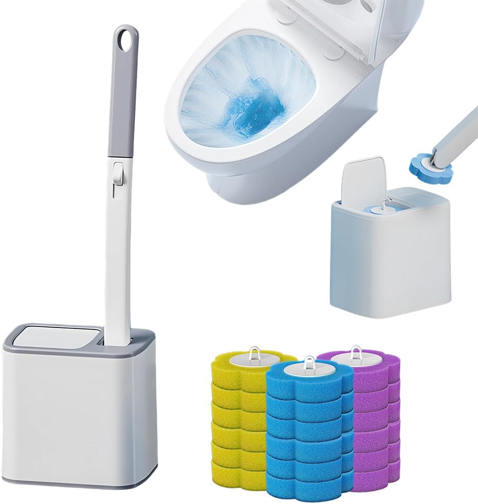 Disposable Toilet Cleaning System: Toilet Brush & Holder Kit with 18PCS Pre-Soaked Cleaner Wall-Mount Scrubbing Toilet Brush Bathroom Cleaning Kit (36-Pack Lavender Brush Head)