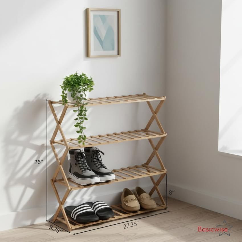 Basicwise QI003220 Slim Storage Cabinet Organizer 4 Shelf Rolling Pull Out Cart Rack Tower with Wheels, White