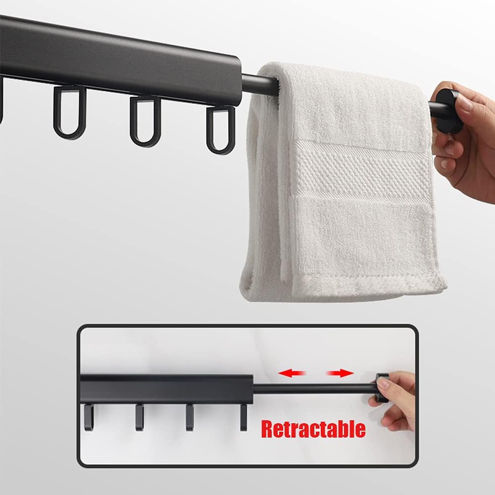 BESTHLS Wall Mounted Portable Clothes Drying Rack with Space Saver Clothes Hangers Design Universal for Balcony Mudroom Bedroom Kitchen Foldable Laundry Rack (2-Pole Black)