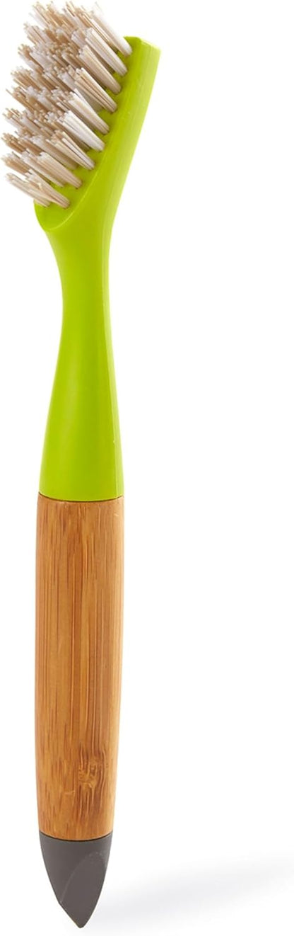 Full Circle Every-Crevice Detail Brush, Deep Cleaning Brush for Crevices, Shower, & Grout, Tough Bristles, Sustainable Bamboo Handle, White