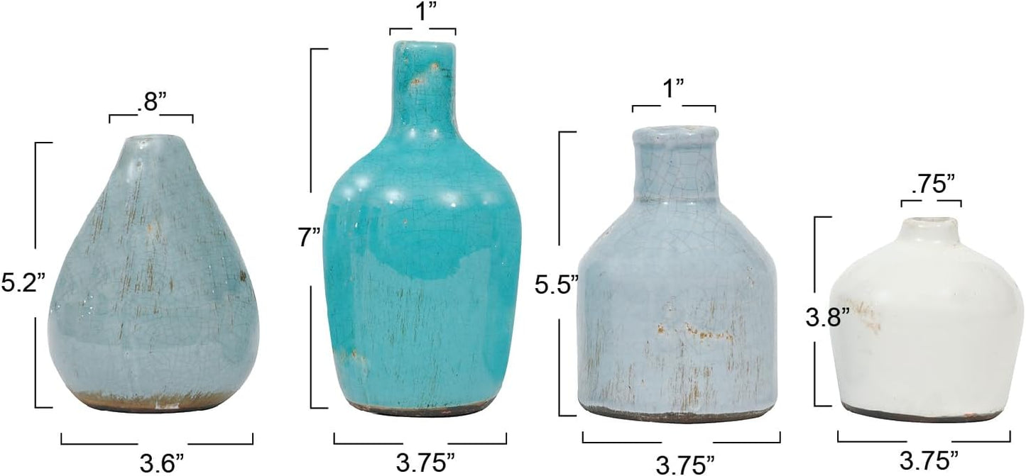 Creative Co-Op Blue & Ivory Terracotta Vases (Set of 4 Sizes)