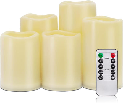 Homemory 3 Pack Flameless Candles, Outdoor Waterproof, Battery Operated LED Pillar Candles with Remote Control and Timer, Plastic, Long Lasting，4”5”6”