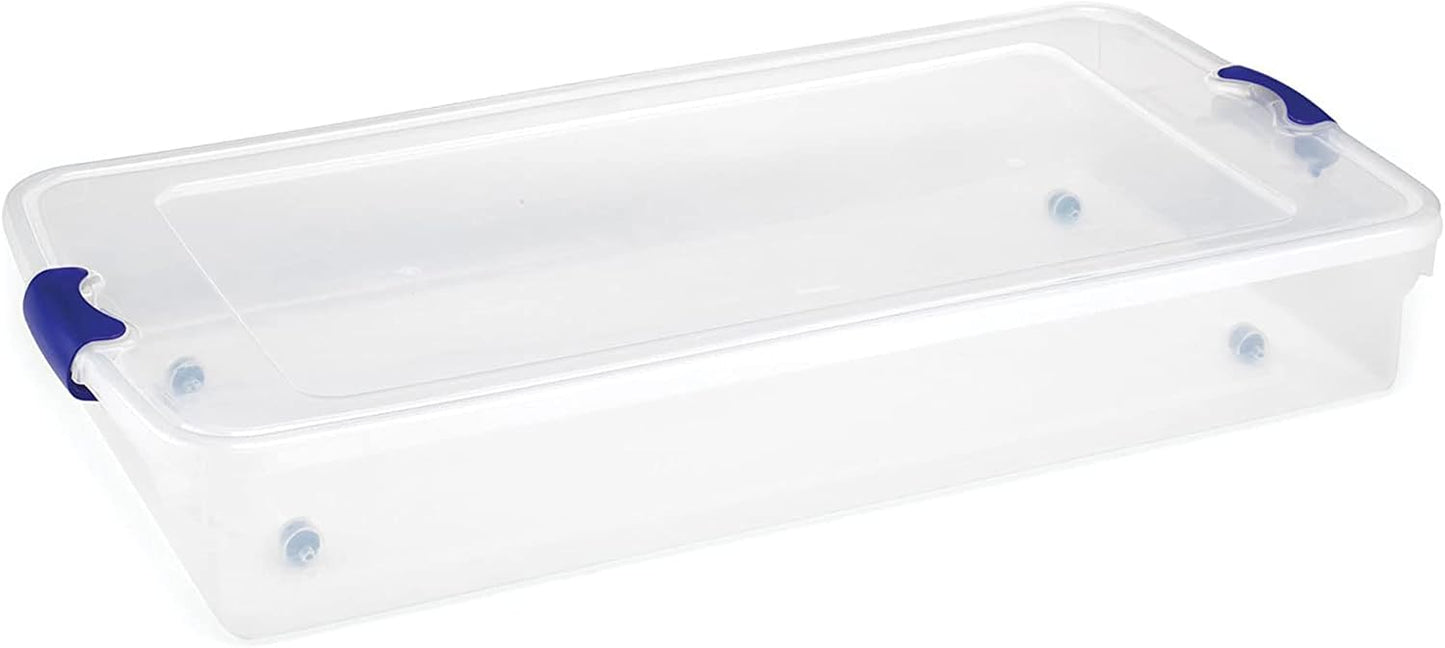HOMZ 2-Pack Under Bed Storage, Clear Plastic Containers with Lids, 60 Quart, Gray Latch - Stackable Underbed Organizer Bins for Shoes, Bags, Clothes, and Towels