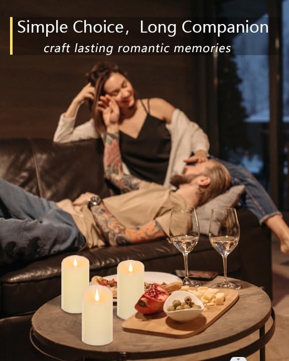 TECHLONG Flameless Candles with Remote Timer, 3D Moving Flickering Flame Battery Operated Candles Lasting 1000+ Hours, 3" x 5" Ivory Real Wax Electric LED Pillar Candles, Set of 2