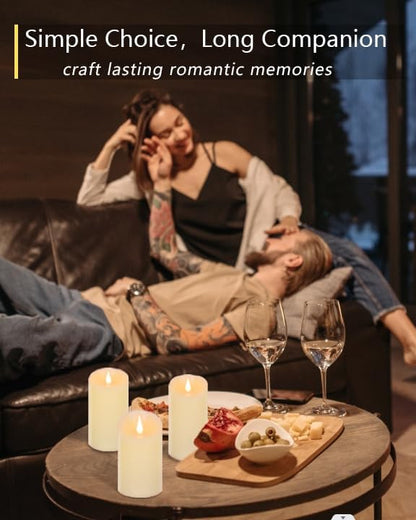 TECHLONG Flameless Candles with Remote Timer, 3D Moving Flickering Flame Battery Operated Candles Lasting 1000+ Hours, 3" x 5" Ivory Real Wax Electric LED Pillar Candles, Set of 2
