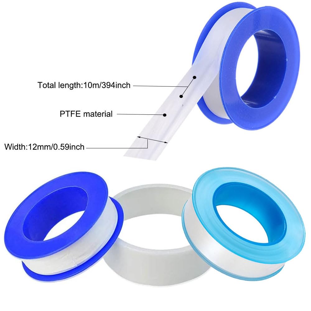SKYPRO 10 Rolls Thread Seal Tapes, 1/2 PTFE Pipe Sealant Tape Industrial Thread Sealants Plumbers Thread Tape for Leak Water, Plumbers, Plumbing, Airs Head, Thread Pipe(1/2" x394", White)