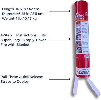 6 x 5-ft Emergency Fire Blanket for Fire Suppression. Attractive Wall Mount. Quick Release. Place in Kitchens, Office, Marine, Garage, Fireplace, BBQ.