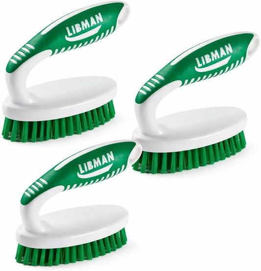 LIBMAN Small Scrub Brush - Heavy Duty Scrub Brush with Strong Stiff Bristles - 3 Pk Durable Cleaning Brushes for Cleaning Bathroom, Kitchen, Floor, Shower, Sink, Tub, Carpet - PET Bristles