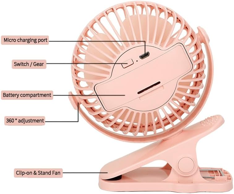 Compact USB Rechargeable Clip on Fan, 6 Inches Portable Personal Fan for Outdoors, Car Seat, Gym - Black